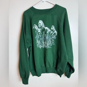 Vtg Y2K Lee Womens Sweatshirt Graphic Green Size 2X Horse Equine Equestrian